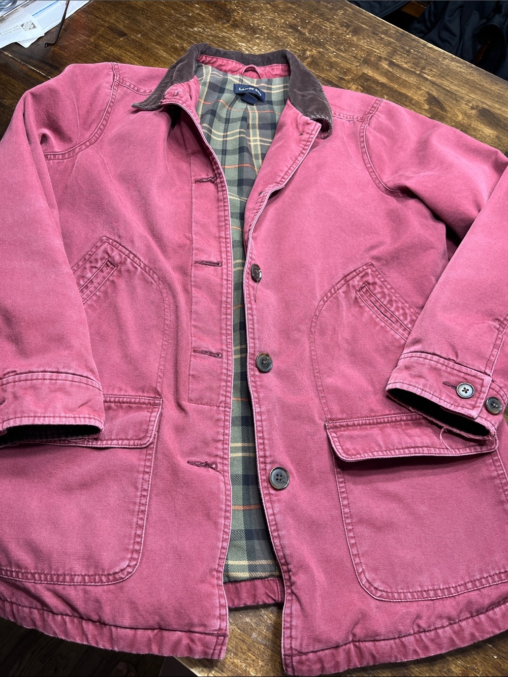 Lands End Plaid Lined Corduroy Canvas Chore Jacket Medium 10-12